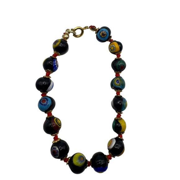 Vintage Evil Eye Murano Glass Bead Bracelet Spring Clasp 7" - Picture 3 of 5